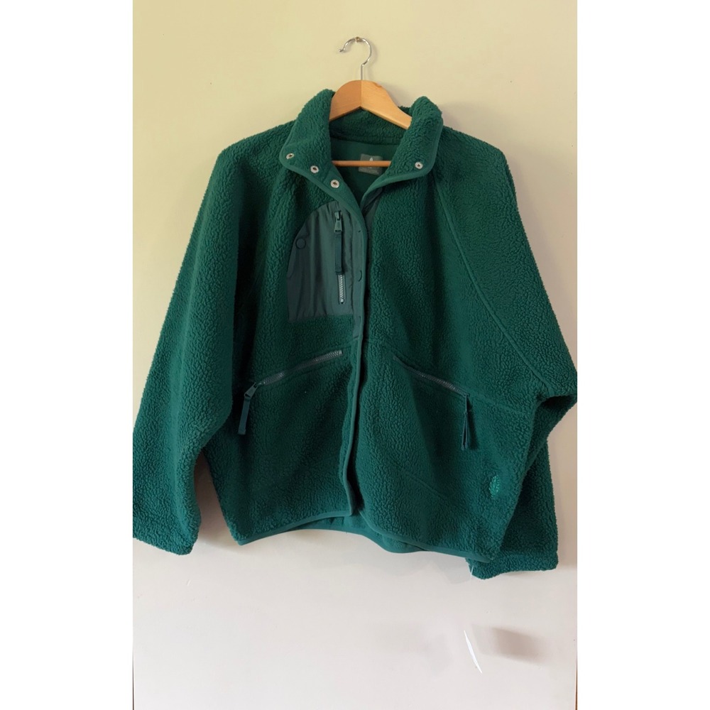 Free People FP Movement Hit The Slopes Fleece Jacket Evergreen Green Large NEW